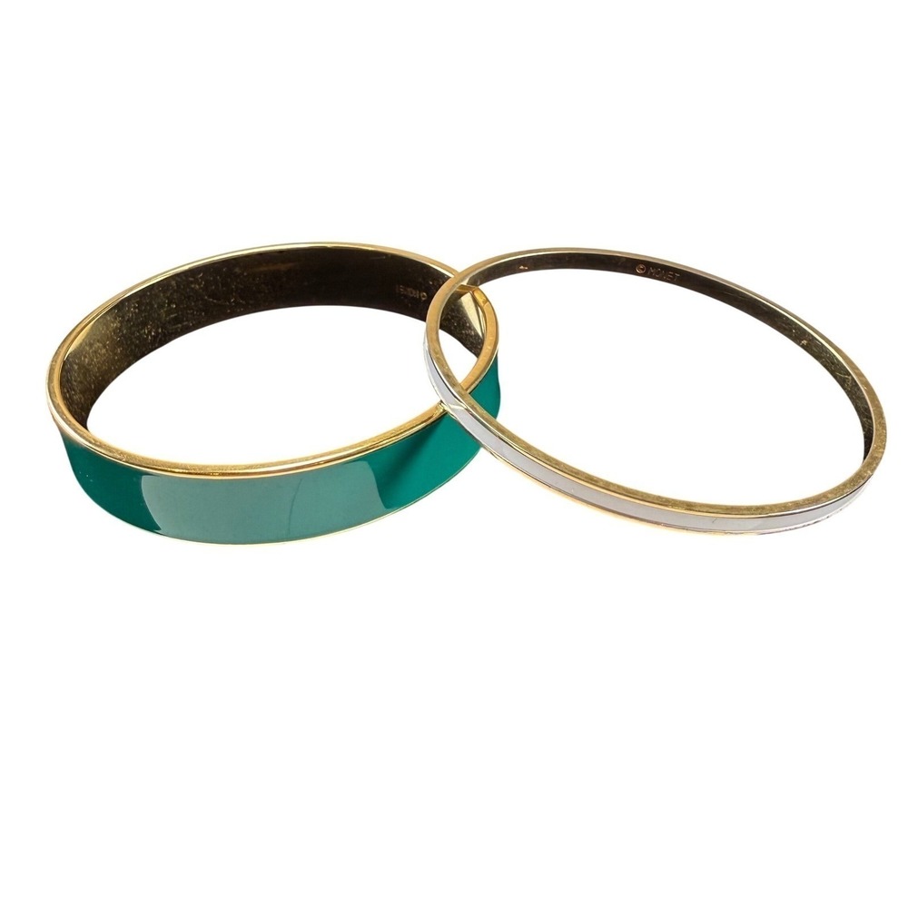 Monet Enamel Bangle Bracelet Set Green White Gold Tone Everyday Jewelry